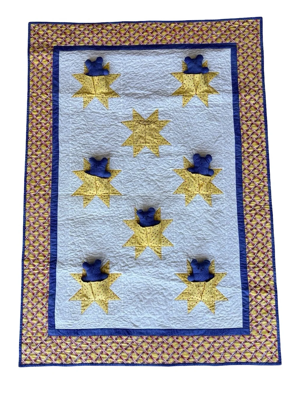 Handmade Baby Quilt Teddy Bear Star Pockets Quilt 53.5x38” Whimsy Nursery OOAK - Picture 1 of 9